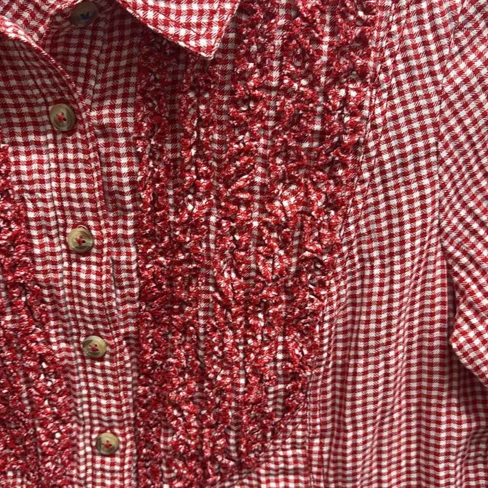 Pilcro Anthropologie Red Gingham Western Ruffled Button Down Top, Small - Picture 5 of 8